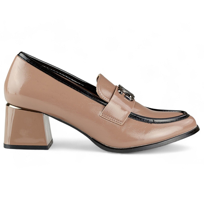 Beige patentoidut matalakorkoiset kengät, naisten korkokengät