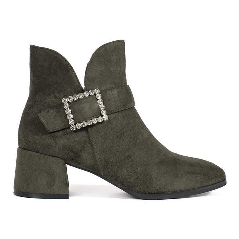 Naisten tummanvihreät mokkanahkaiset nilkkurit, joissa hopeanvärinen solki