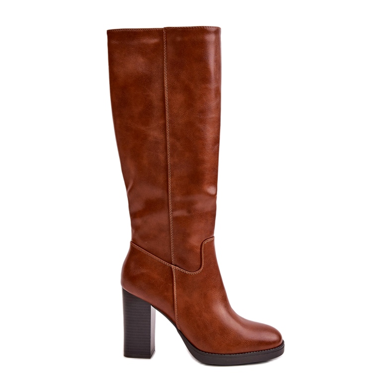 Naisten saappaat Eco-Leather Postissa polvikamelin edessä ruskea