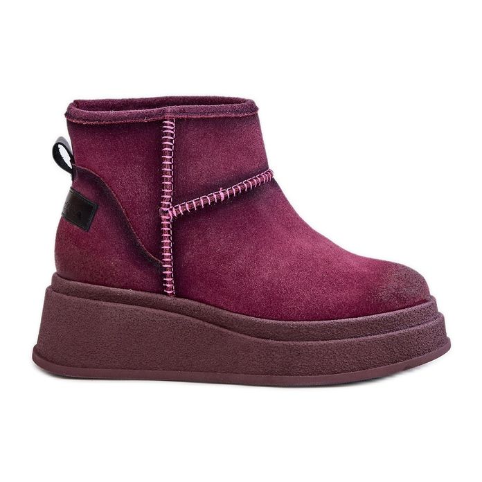 Nahkaiset mokkanahkaiset lumisaappaat alustalla ja kiilalla Maciejka 06769-23 Burgundy punainen