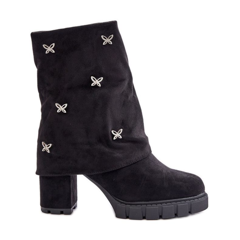 Koristeelliset nilkkurit, joissa on käännetty ylempi korkea kantapää, Black Esadora musta