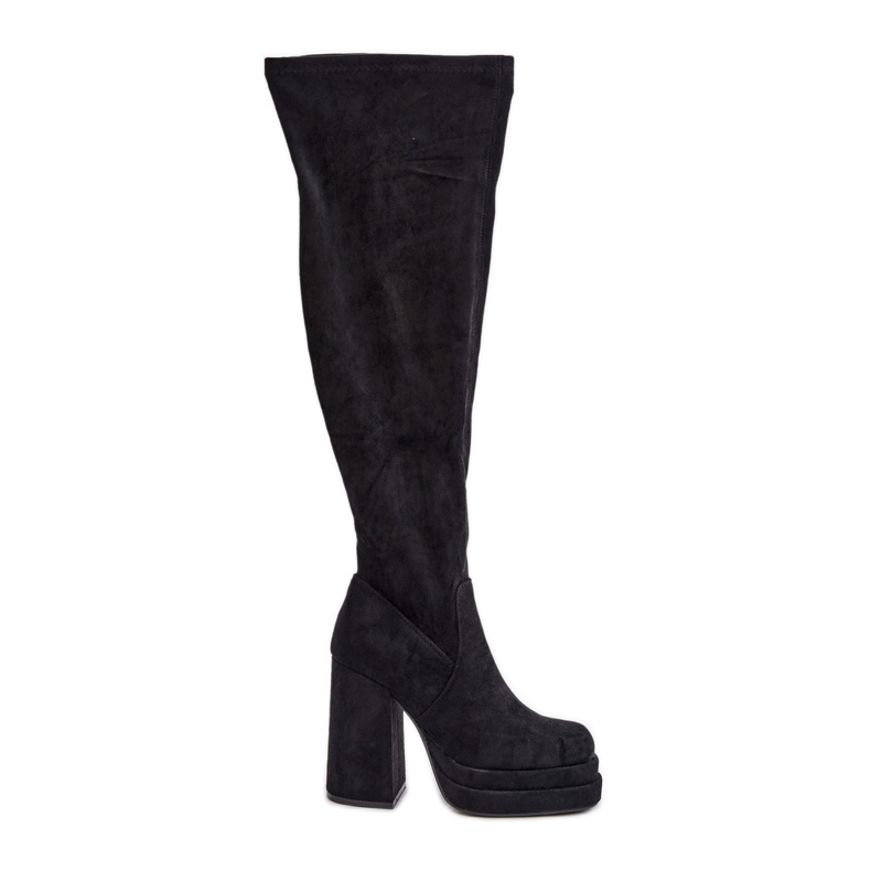 Ylipolven saappaat korkealla korolla ja alustalla, musta Nadelian
