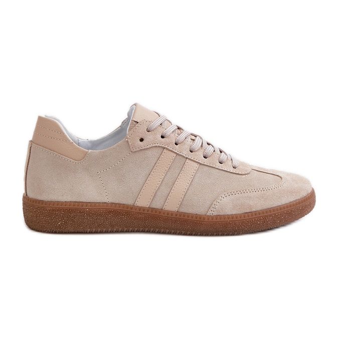 Zazoo N1068 Naisten mokkanahkaiset matalat tennarit, beige