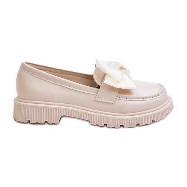 Vinceza Tyttöjen beige-nahkaiset mokkasiinit, joissa on rusetti Avallesa