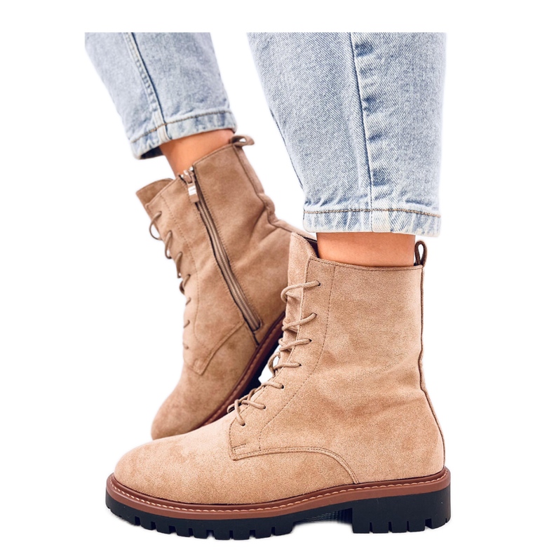 Khaki mokkanahka nauhakengät beige