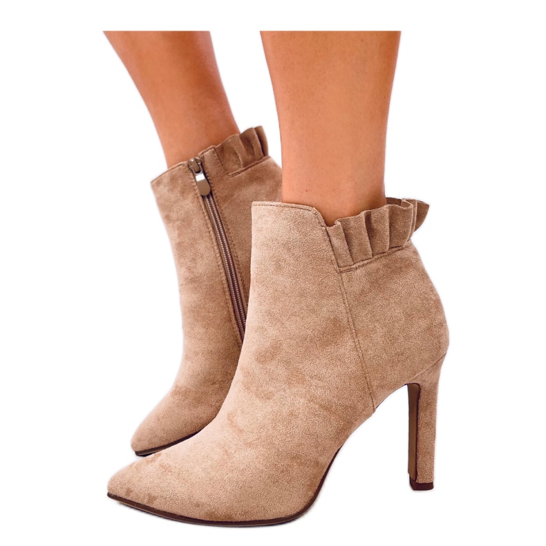 Khaki mokkanahkaa korkeakorkoiset nilkkurit beige