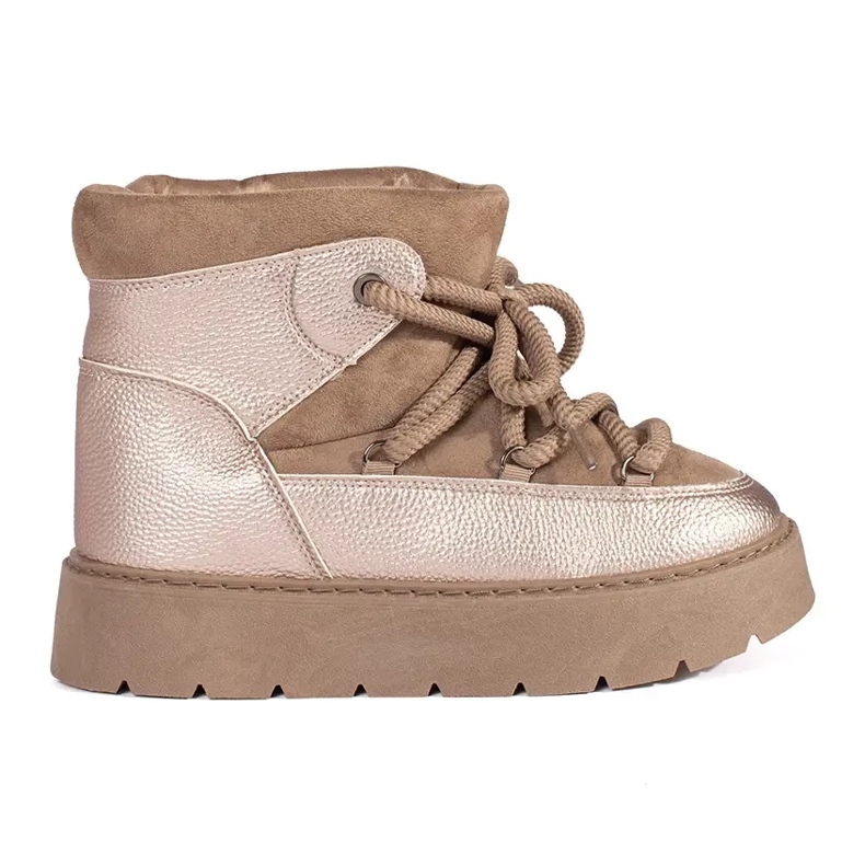 Naisten beigenväriset nauhalliset lumisaappaat, joissa paksu pohja