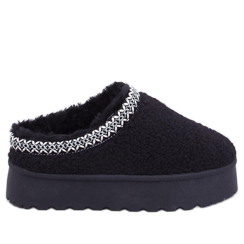 Naisten lyhyet lumisaappaat lampaannahalla ja brodeerauksella, musta