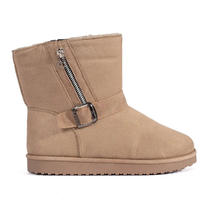 Vaaleanbeiget naisten lumisaappaat koristeellisella soljella ja vetoketjulla