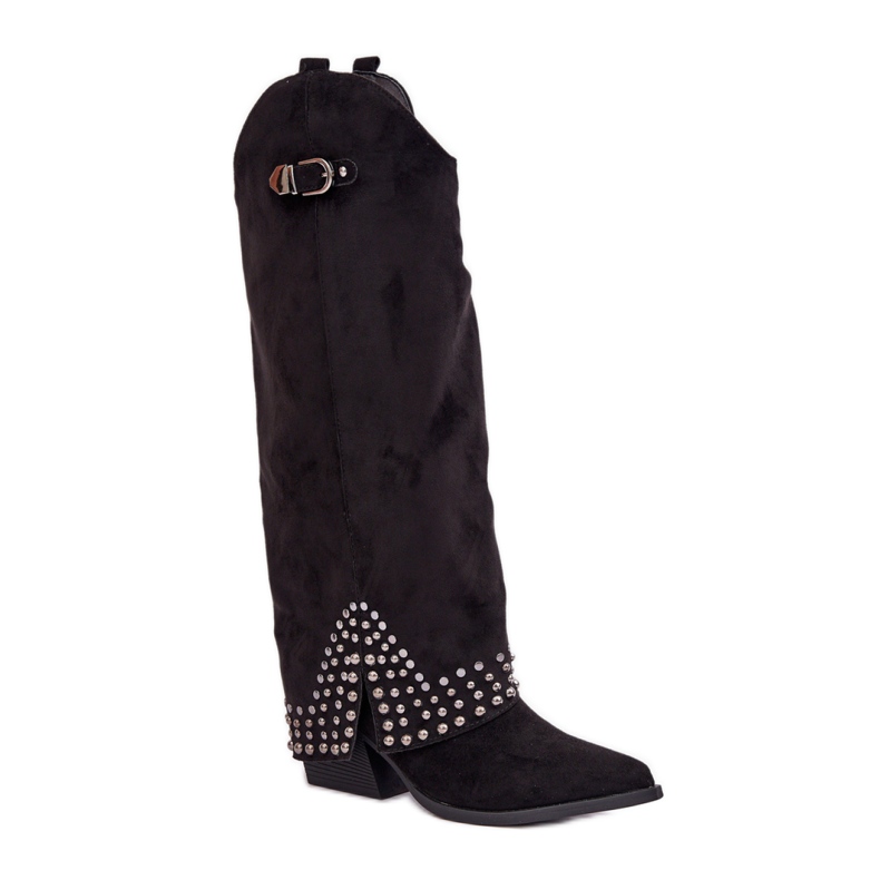 Naisten saappaat, joissa koristeellinen päällinen, musta