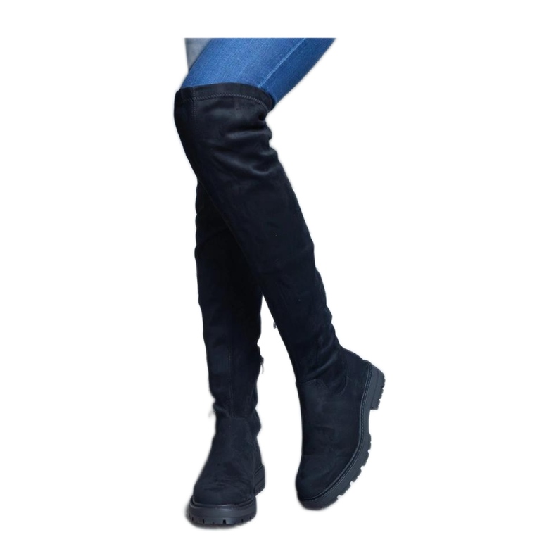 Tromi - Solean mustat pitkät saappaat tasaisella pohjalla