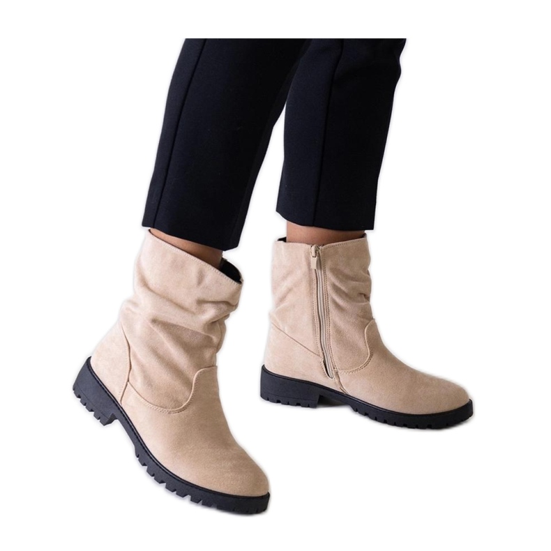 Beiget röyhelöt nilkkurit ekologisesta mokkanahkasta Hinda - Solea