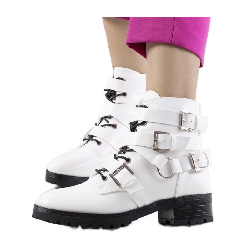 Naisten nilkkurit, joissa vetoketju ja soljet, valkoinen