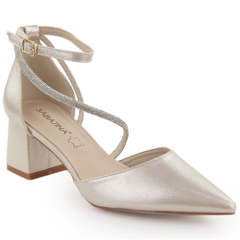 Naisten teräväkärkiset sandaalit zirkoneilla, kultainen Sabatina