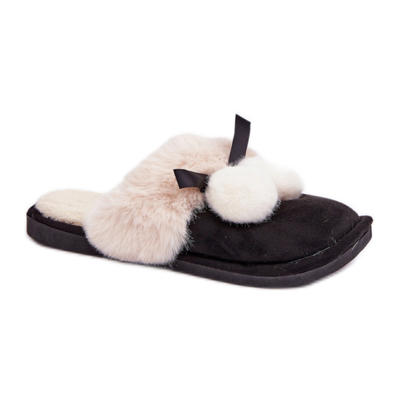 Naisten tossut pehmeällä turkisella musta