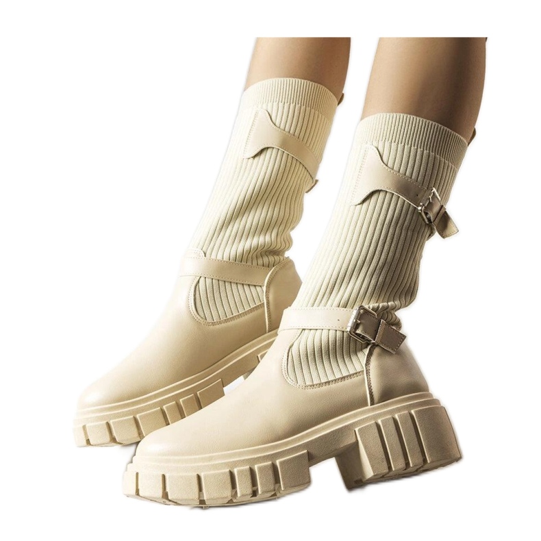 Beiget tyylikkäät saappaat, joissa joustava päällinen Ida - Solea