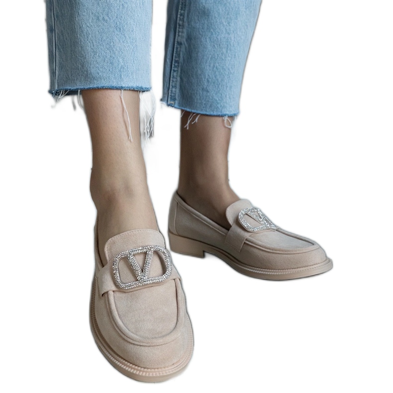 Beige mokkasiinit koristeltu strassikivillä
