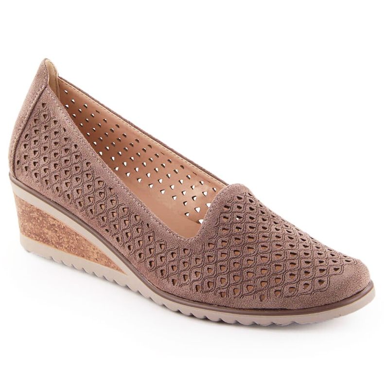 Mokkanahka naisten harjakattoiset kiilakengät, ruskea, Potocki SZ12306