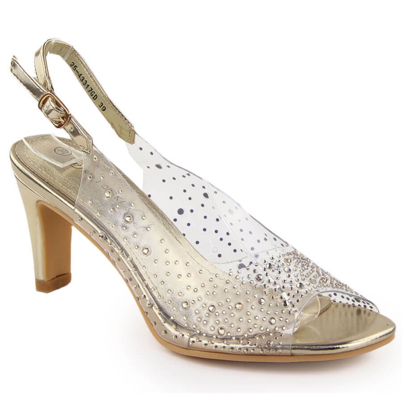 Naisten läpinäkyvät korkeakorkoiset sandaalit kultaisilla zirkoneilla Potocki WS43317 kultainen