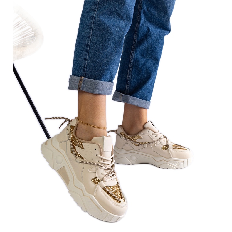 Beiget naisten tennarit glitterillä