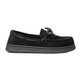 Naisten musta mokkanahka -mokkasiinit keulalla