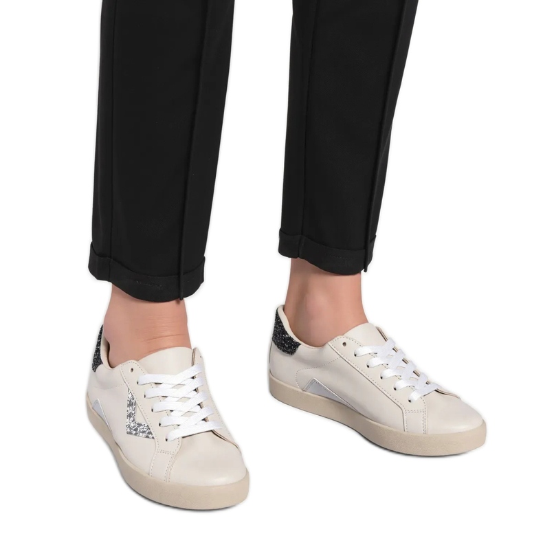 Naisten lenkkarit brokadi hopea -lisäosat valkoinen