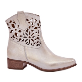 Zazoo 3404 Openwork -saappaat, joissa on alhainen katkaistu nahkainen nahka kultainen