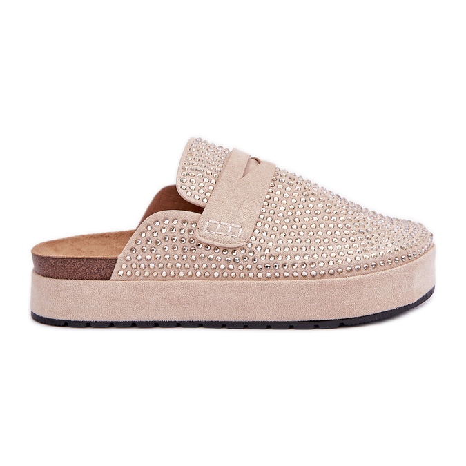 Naisten tossut, jotka on koristeltu zirkonilla beige -laiturilla