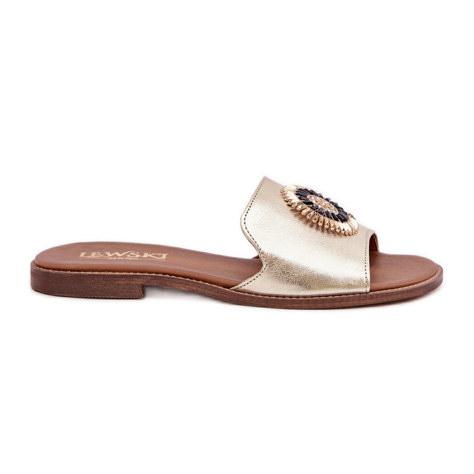 Nahkainen läppä, jossa on litteä koriste Zazoo 3047/o kultainen