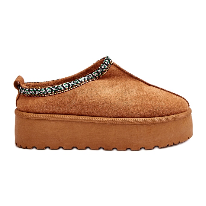 Naisten tossut laiturilla kamelin kirjonnoilla beige