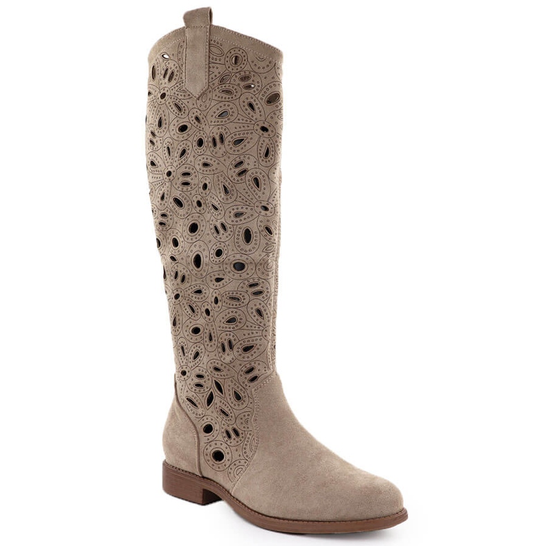 Naisten OpenWork Boots Suede Beige S.Barski HY51-176