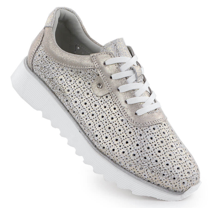 S.Barski Naisten nahkaiset kengät Openwork-alustalla Złote S. Barski LR51-927 kultainen