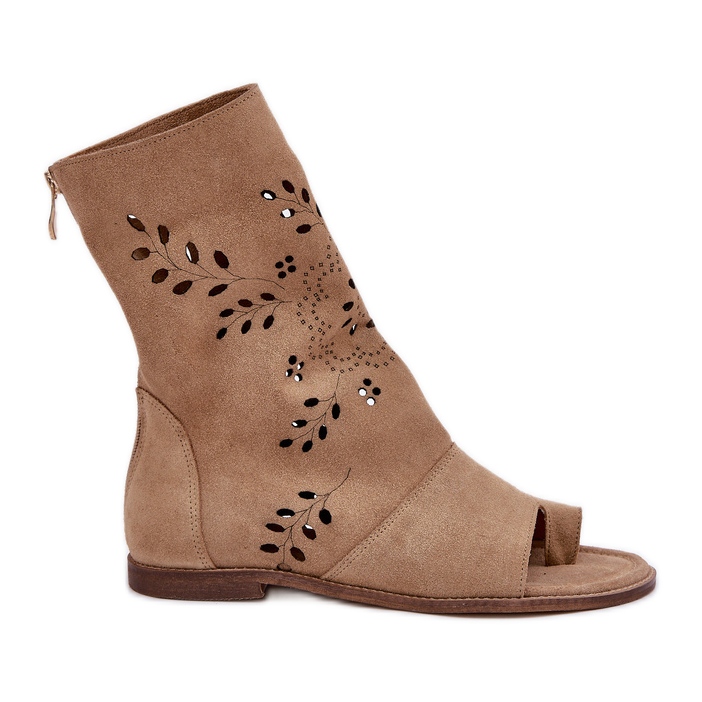 Zazoo 3437 Naisten mokkanahkasandaalit vetoketjulla, beige