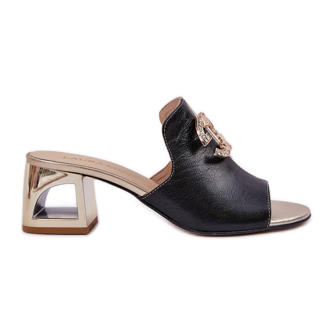 Tyylikäs nahkakorko Laura Messi 2875 Musta ja kulta