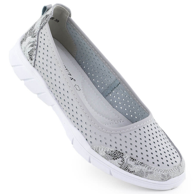 Nahkaballeriinit Openwork Comfort Grey Vinceza 95323 harmaa