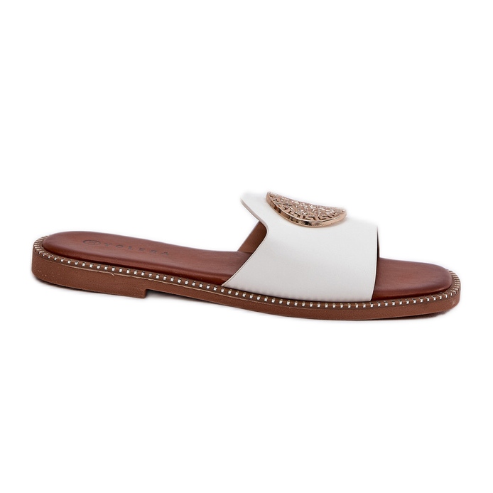 Eco Leather Flat -Pested Flip Flops, jossa on valkoinen sisustus