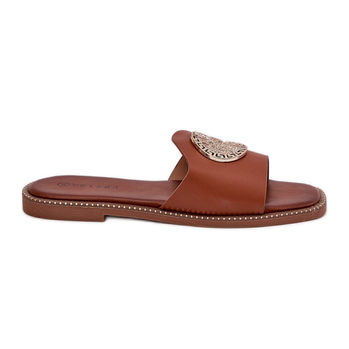 Eco Leather Flat -Pested Flip Flops kanssa kamelin sisustus ruskea
