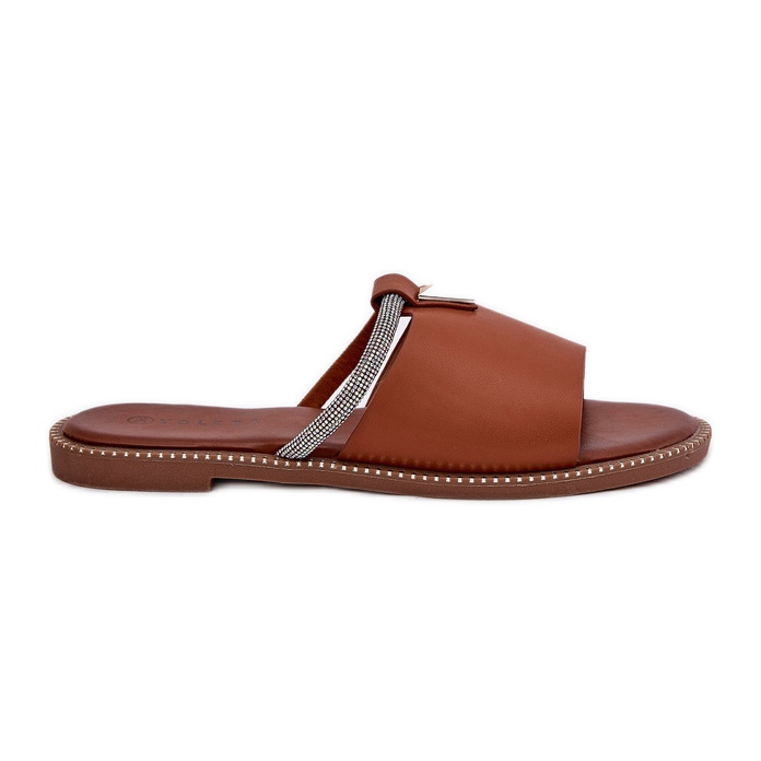 Eco Leather Flat -Pested Flip Flops koristeellisella kamelihihnalla ruskea