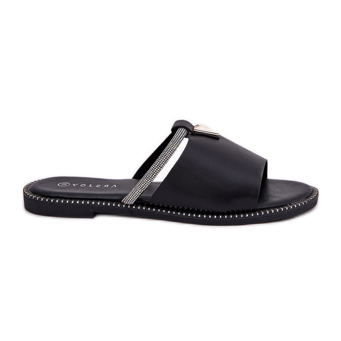 Eco Leather Flat -Pested Flip Flops koristeellisella nauhalla mustalla hihnalla