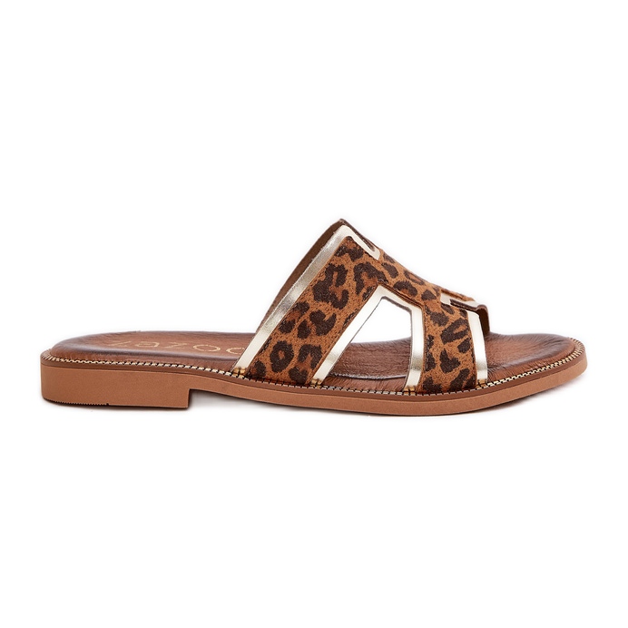 Nahka litteä leopardin flip flops zazoo 40383 ruskea