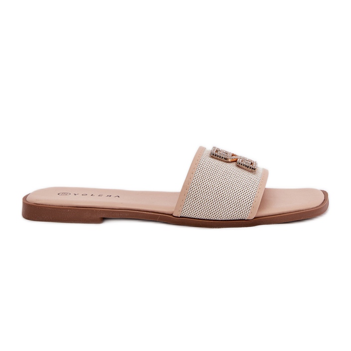 Tyylikkät naisten flip flops litteällä koristeella beige