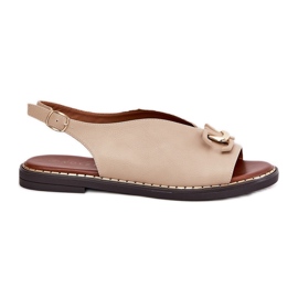 Litteät sandaalit, joissa on koriste eko nahka beige