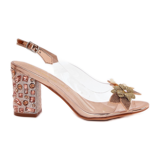 S.Barski Läpinäkyvät sandaalit kukilla koristeltuun kantapäähän MR38-331 vaaleanpunainen kulta kultainen