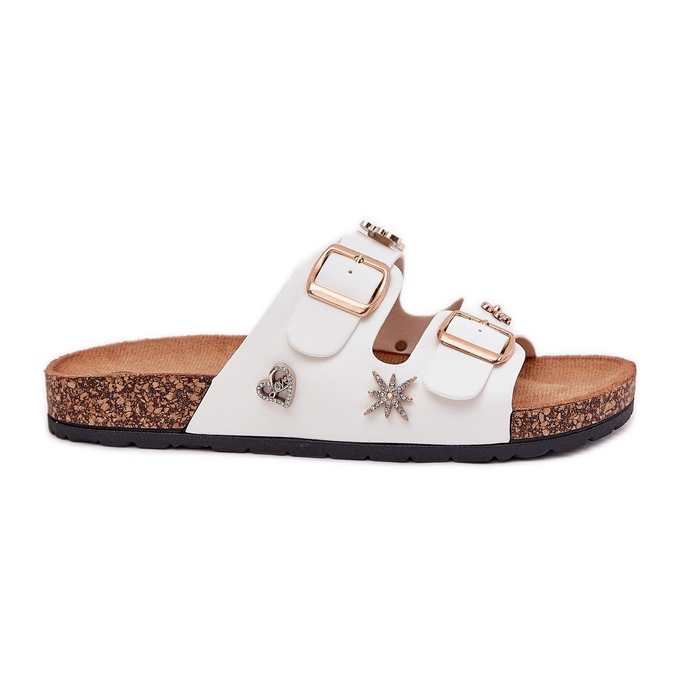 Naisten flip flops korkkipohjassa soljet ja nastat valkoiset valkoinen