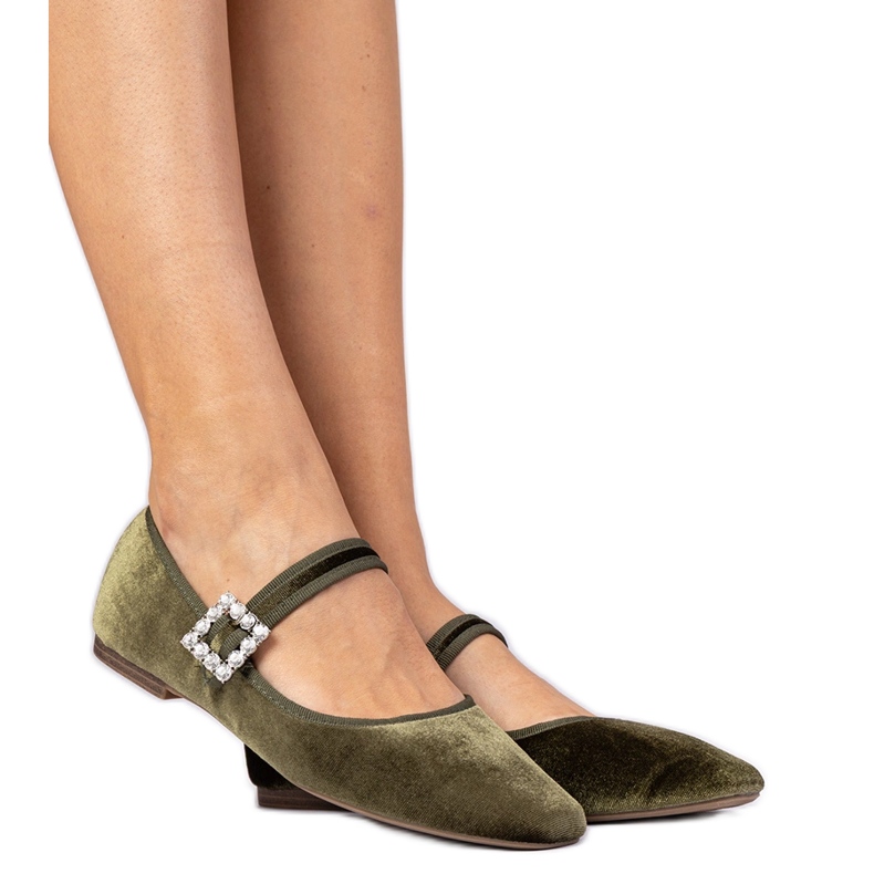 Vihreät naisten veluuri balleriinit solki