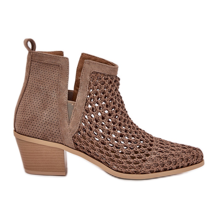 Avointyöt naisten korkokengät katkaisuilla ja khaki -punoksilla beige