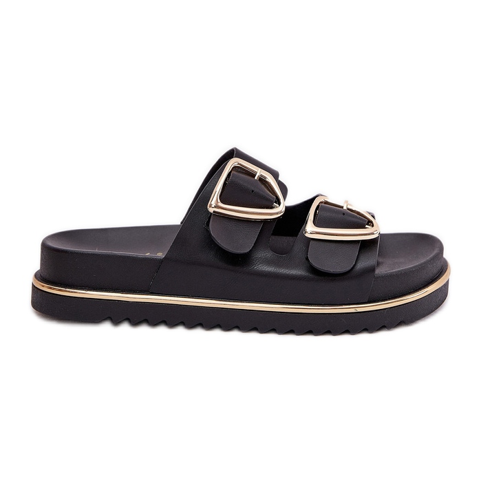 Naisten flip flops lavalla kultaiset puristimet mustat