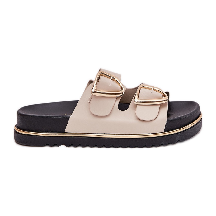 Naisten flip flops lavalla kultaisilla soljilla beige