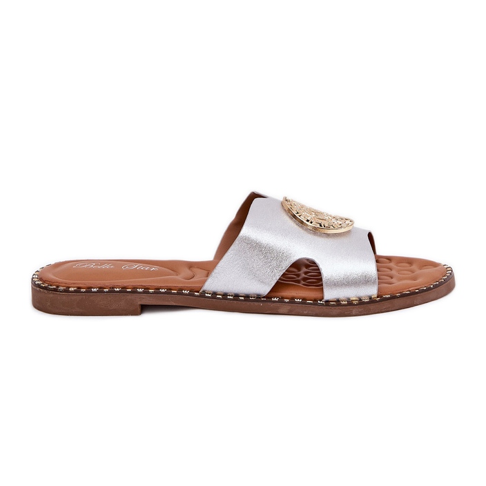 Litteät naisten flopsit koristeellisella hopea yksityiskohtaisesti harmaa