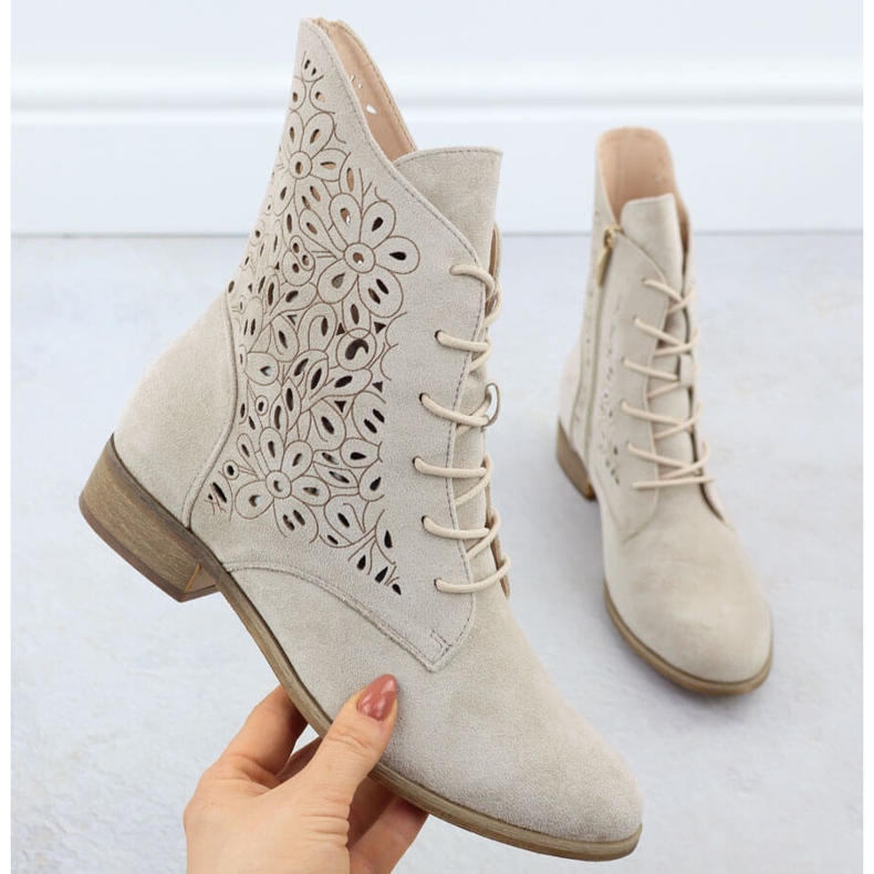 Naisten Openwork Boots Suede Beige Potocki